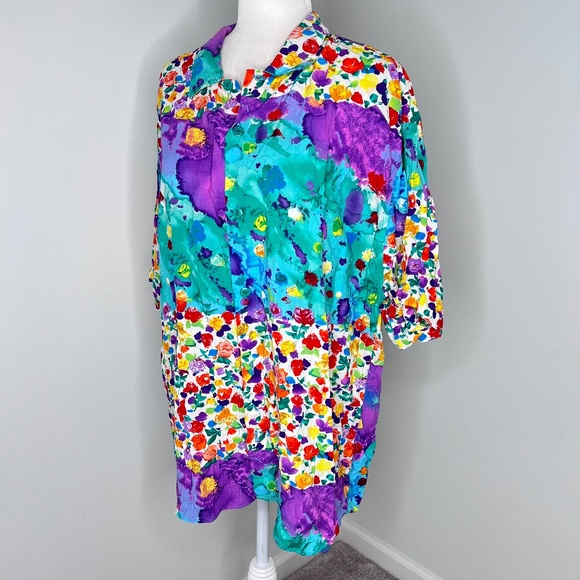 Vintage Jams World Floral Colorful Button Up Shirt Top XL - Picture 1 of 6